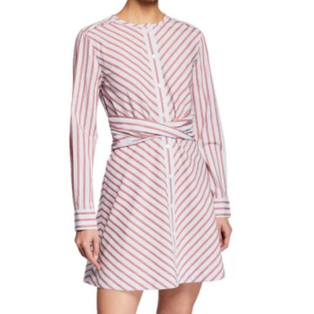Derek Lam 10 Crosby Mini Shirt Dress in Striped Poplin Blue/Orange Size 10